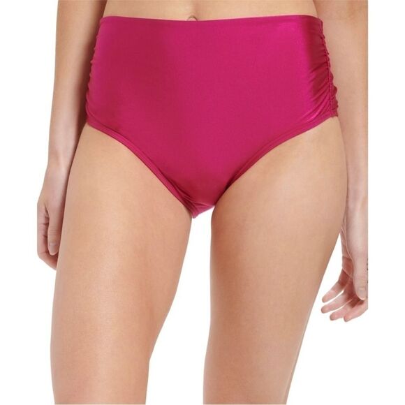 CALVIN KLEIN No Muffin Top Convertible Swim Bottoms Stain Ruched Brief Pink M - Picture 2 of 6